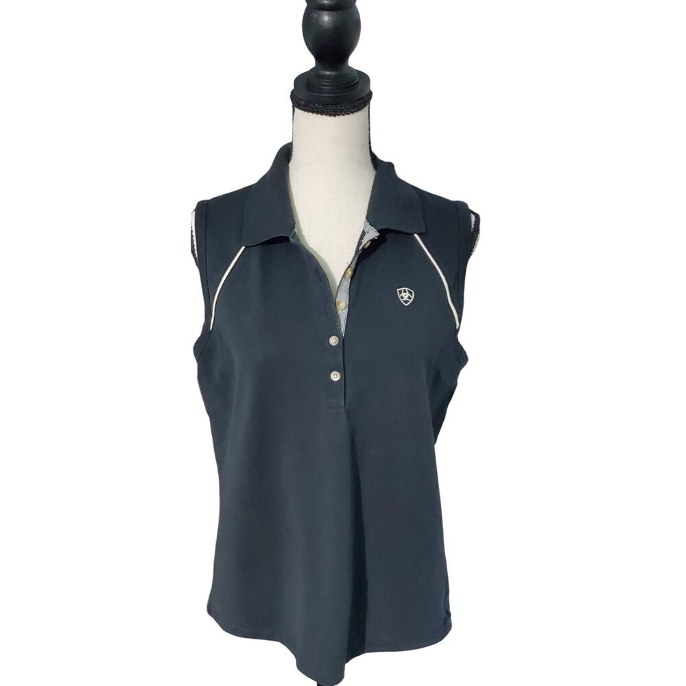 Ariat Womens Black Polo Tank Top Size Large Western Workwear Preppy